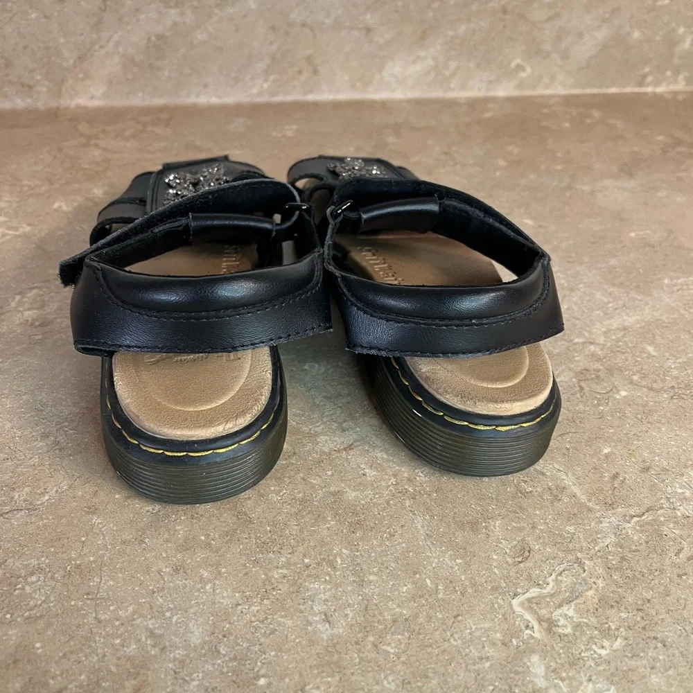 Kids Black Dr.Marten’s Glitter Flower Strap Sandals